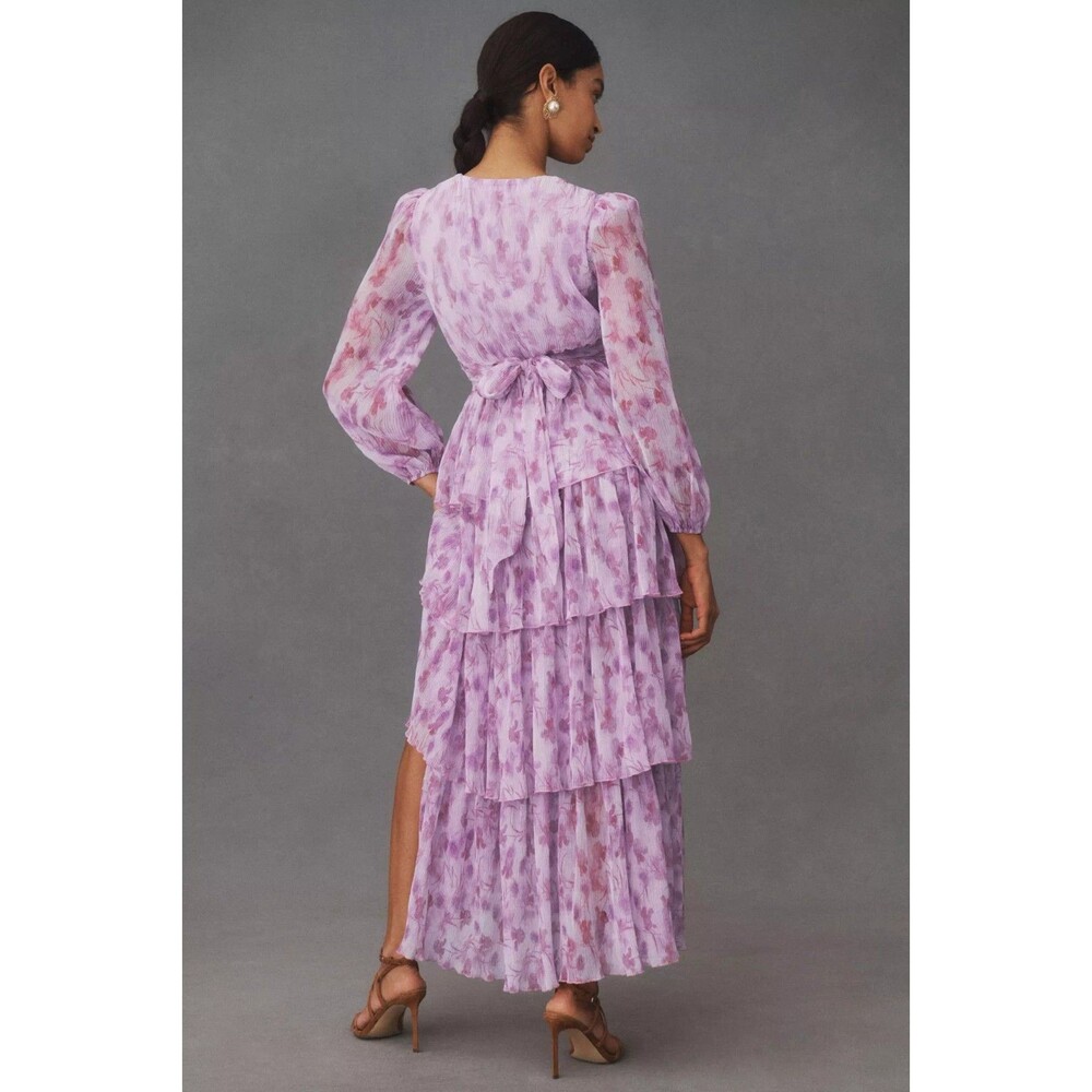 ASTR The Label Sibylla Maxi Dress Sz XS Purple Pink Chiffon Tiered Ruffle READ - Picture 2 of 8
